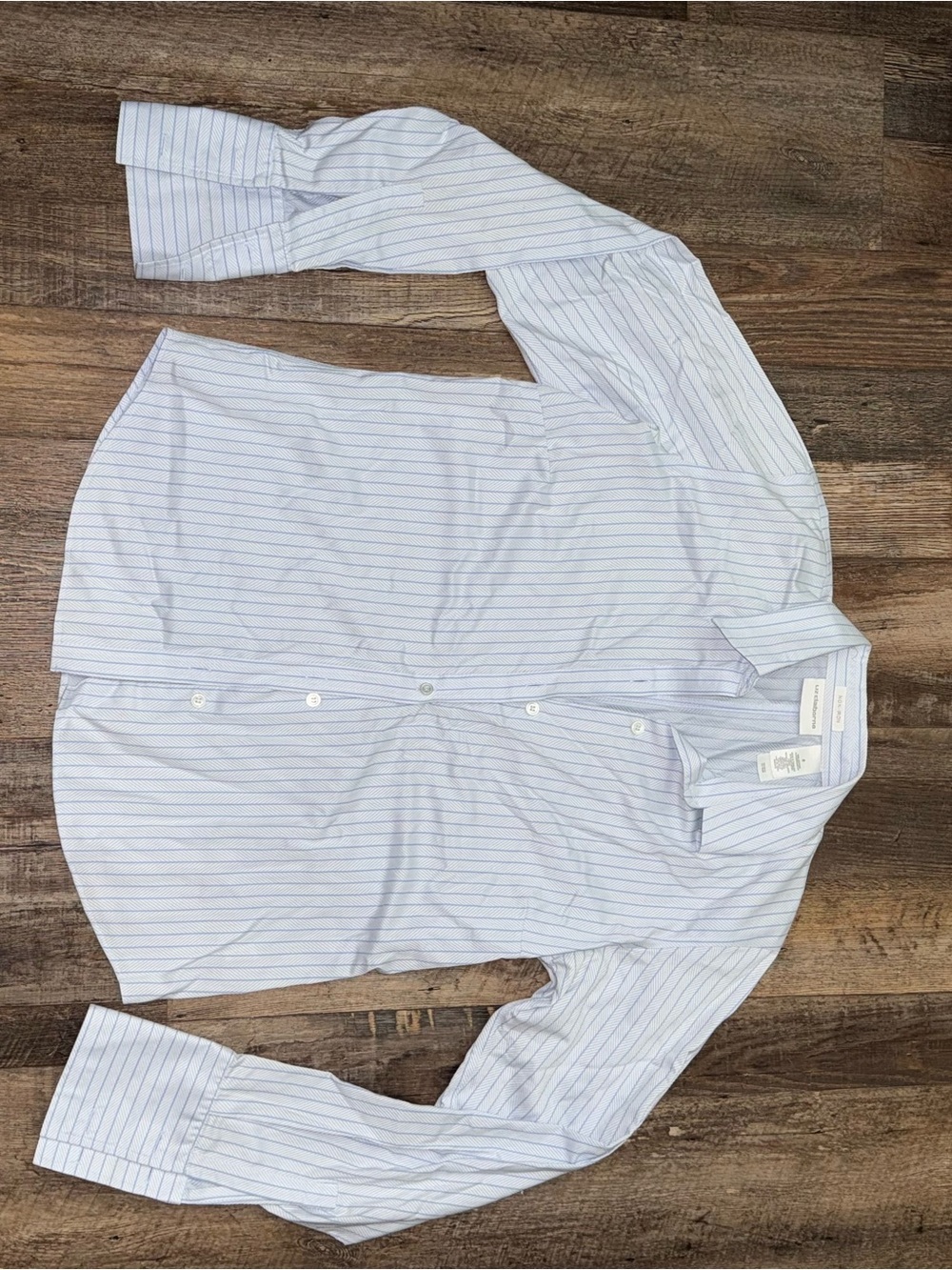 Liz Claiborne White Dress Shirt with Light Blue Pinstripes
